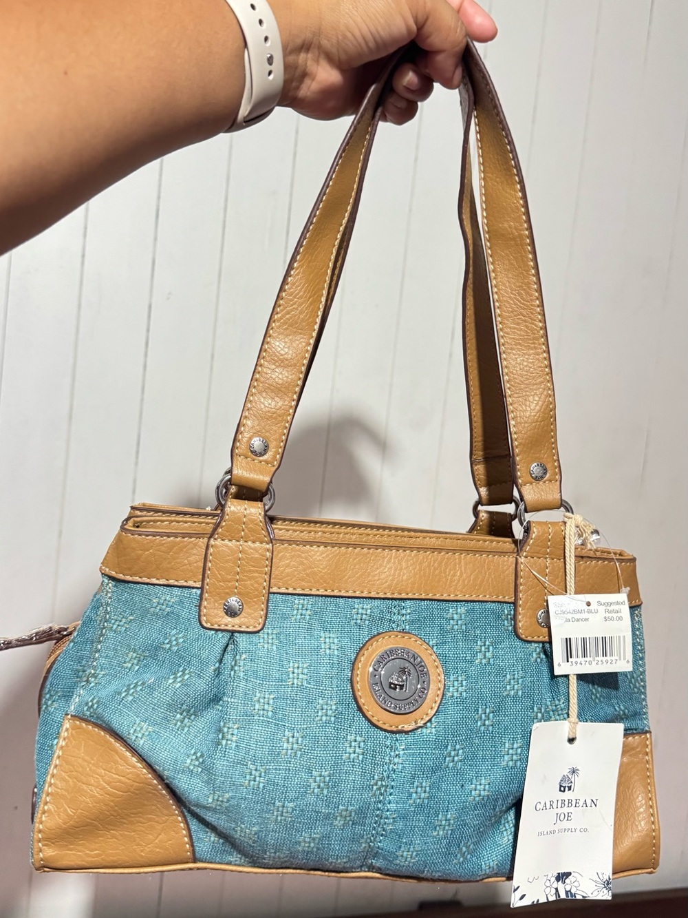 Carabian Joe Blue and Tan Shoulder Bag